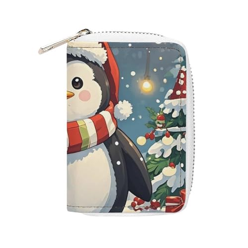 RTFGHJS Farbenfrohes Surfbrett-Kartenetui aus PU-Leder – schlanker, langlebiger Kreditkarten-Organizer für Damen und Herren, Lustiger Weihnachts-Pinguin, 16x11.5cm von RTFGHJS