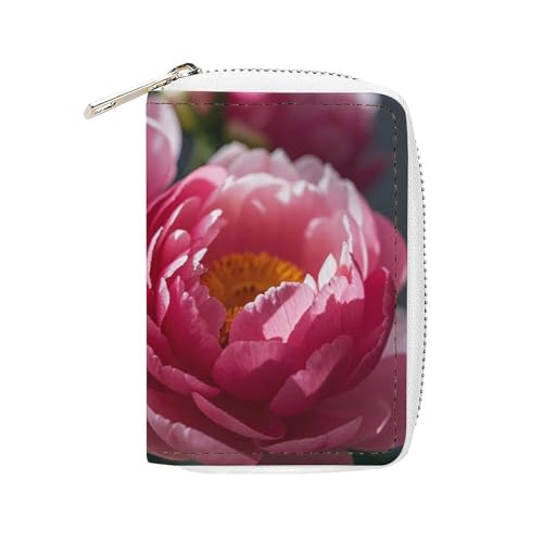 RTFGHJS Farbenfrohes Surfbrett-Kartenetui aus PU-Leder – schlanker, langlebiger Kreditkarten-Organizer für Damen und Herren, Schöne Pfingstrosen-Blume, 16x11.5cm von RTFGHJS