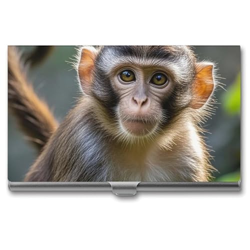RTFGHJS Fire and Water Phönix Visitenkartenhalter, Metall Slim Namenskartenetui Pocket Karten Halter für Frauen oder Männer, Namenskarten Booklet für Profis, Führungskräfte, Big Eyed Monkey, von RTFGHJS