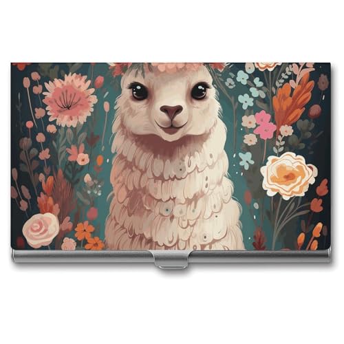 RTFGHJS Fire and Water Phönix Visitenkartenhalter, Metall Slim Namenskartenetui Pocket Karten Halter für Frauen oder Männer, Namenskarten Booklet für Profis, Führungskräfte, Blumen-Alpaka von RTFGHJS