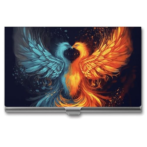 RTFGHJS Fire and Water Phönix Visitenkartenhalter, Metall Slim Namenskartenetui Pocket Karten Halter für Frauen oder Männer, Namenskarten Booklet für Profis, Führungskräfte, Feuer und Wasser Phönix, von RTFGHJS