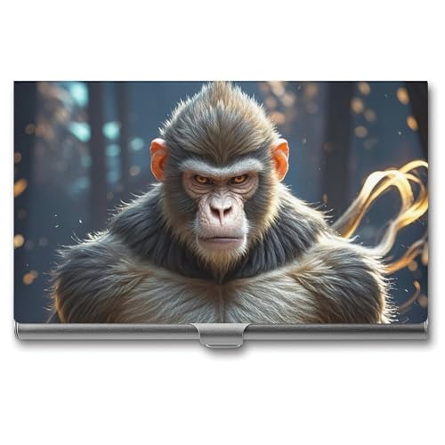 RTFGHJS Fire and Water Phönix Visitenkartenhalter, Metall Slim Namenskartenetui Pocket Karten Halter für Frauen oder Männer, Namenskarten Booklet für Profis, Führungskräfte, Invincible Monkey, von RTFGHJS