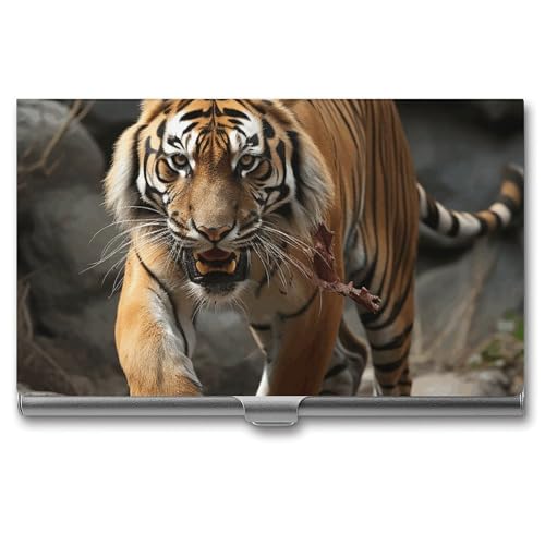 RTFGHJS Fire and Water Phönix Visitenkartenhalter, Metall Slim Namenskartenetui Pocket Karten Halter für Frauen oder Männer, Namenskarten Booklet für Profis, Führungskräfte, Malaiischer Tiger, von RTFGHJS