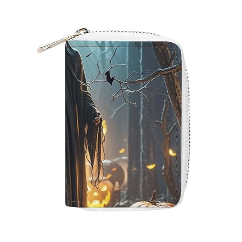 RTFGHJS Ghosts Dance with Magic PU Leather Card Holder - Slim Durable Credit Card Organizer for Men & Women, Ghosts Haunt the Night, 16x11.5cm von RTFGHJS