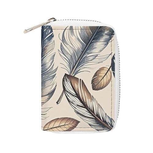 RTFGHJS Ghosts Dance with Magic PU Leather Card Holder - Slim Durable Credit Card Organizer for Men & Women, Handgezeichnete Federn, 16x11.5cm von RTFGHJS