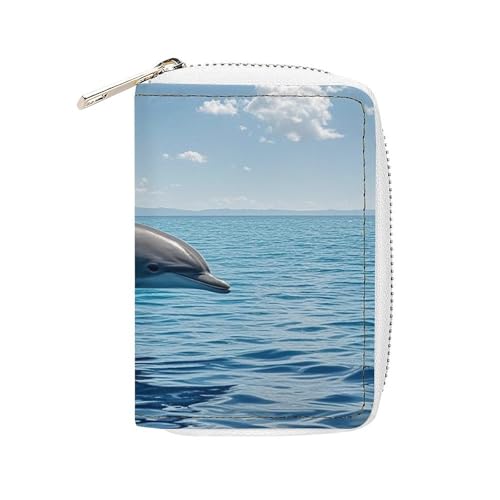 RTFGHJS Ghosts Dance with Magic PU Leather Card Holder - Slim Durable Credit Card Organizer for Men & Women, Springender Delfin, 16x11.5cm von RTFGHJS
