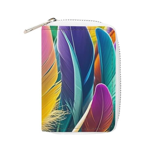 RTFGHJS Ghosts Dance with Magic PU Leather Card Holder - Slim Durable Credit Card Organizer for Men & Women, Viele Federn, 16x11.5cm von RTFGHJS