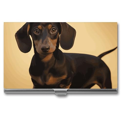 RTFGHJS Handgezeichnetes Groundhog Visitenkartenhalter, Metall, schmal, Namenskartenetui, Taschenkartenhalter für Frauen oder Männer, Namenskarten Booklet für Profis, Führungskräfte, Ein süßer Dackel, von RTFGHJS