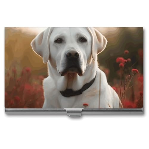 RTFGHJS Handgezeichnetes Groundhog Visitenkartenhalter, Metall, schmal, Namenskartenetui, Taschenkartenhalter für Frauen oder Männer, Namenskarten Booklet für Profis, Führungskräfte, Weißer Labrador, von RTFGHJS