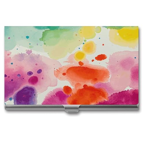 RTFGHJS Haustier Hund Aufkleber Visitenkartenhalter Metall Slim Namenskartenetui Tasche Kartenhalter für Frauen oder Männer Namenskarten Booklet für Profis, Führungskräfte, Aquarellflecken, von RTFGHJS