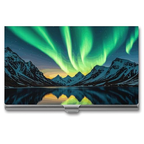 RTFGHJS Haustier Hund Aufkleber Visitenkartenhalter Metall Slim Namenskartenetui Tasche Kartenhalter für Frauen oder Männer Namenskarten Booklet für Profis, Führungskräfte, Aurora Lights, von RTFGHJS