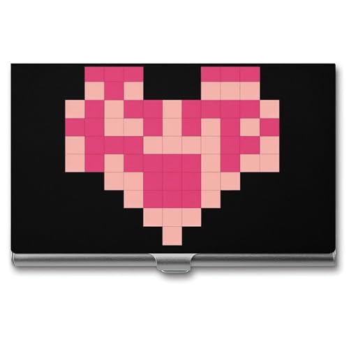 RTFGHJS Haustier Hund Aufkleber Visitenkartenhalter Metall Slim Namenskartenetui Tasche Kartenhalter für Frauen oder Männer Namenskarten Booklet für Profis, Führungskräfte, Pixelförmiges Herz, von RTFGHJS