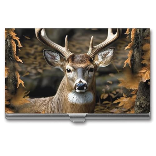 RTFGHJS Hirsch Jagdsaison Visitenkartenhalter Metall Slim Namenskartenetui Tasche Kartenhalter für Frauen oder Männer Namenskarten Booklet für Profis, Führungskräfte, Camouflage Hirsch, Einheitsgröße von RTFGHJS