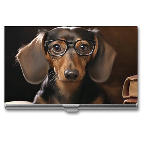 RTFGHJS Hirsch Jagdsaison Visitenkartenhalter Metall Slim Namenskartenetui Tasche Kartenhalter für Frauen oder Männer Namenskarten Booklet für Profis, Führungskräfte, Dackel, Einheitsgröße von RTFGHJS