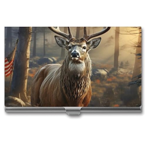 RTFGHJS Hirsch Jagdsaison Visitenkartenhalter Metall Slim Namenskartenetui Tasche Kartenhalter für Frauen oder Männer Namenskarten Booklet für Profis, Führungskräfte, Jagdsaison Hirsch, Einheitsgröße von RTFGHJS