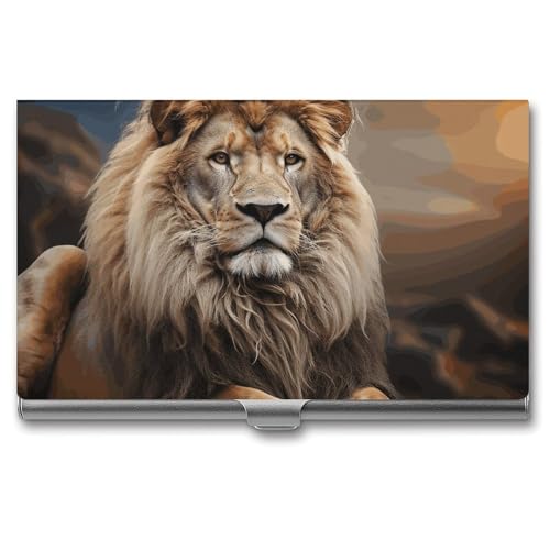 RTFGHJS Hirsch Jagdsaison Visitenkartenhalter Metall Slim Namenskartenetui Tasche Kartenhalter für Frauen oder Männer Namenskarten Booklet für Profis, Führungskräfte, Kreative Tiere Löwe, von RTFGHJS