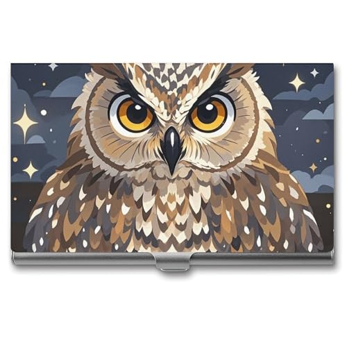 RTFGHJS Jumping Dolphin Visitenkartenhalter Metall Slim Namenskartenetui Pocket Karten Halter für Frauen oder Männer Namenskarten Booklet für Profis, Führungskräfte, Eulenmuster, Einheitsgröße von RTFGHJS