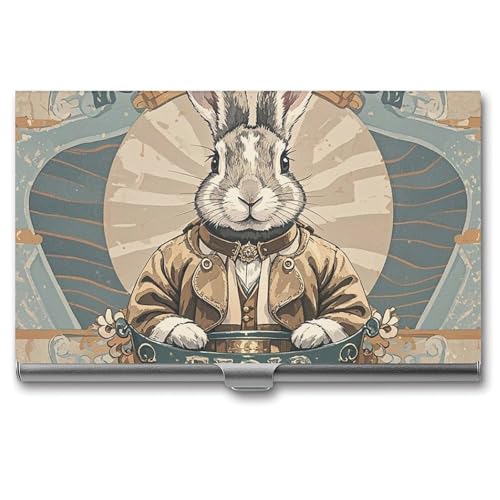 RTFGHJS Jumping Dolphin Visitenkartenhalter Metall Slim Namenskartenetui Pocket Karten Halter für Frauen oder Männer Namenskarten Booklet für Profis, Führungskräfte, Kaninchenmotiv im Retro-Stil, von RTFGHJS