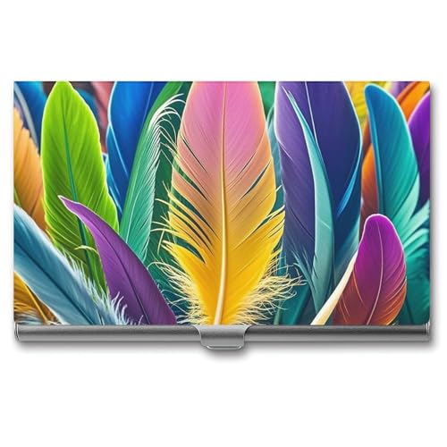 RTFGHJS Jumping Dolphin Visitenkartenhalter Metall Slim Namenskartenetui Pocket Karten Halter für Frauen oder Männer Namenskarten Booklet für Profis, Führungskräfte, Viele Federn, Einheitsgröße von RTFGHJS