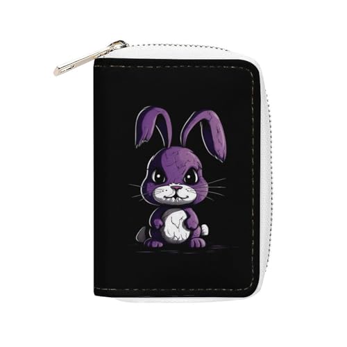 RTFGHJS Kartenhalter aus PU-Leder, Motiv: Rote Rose, Totenkopf-Design, schlank, langlebig, für Damen und Herren, Purple Angry Rabbit, 16x11.5cm von RTFGHJS