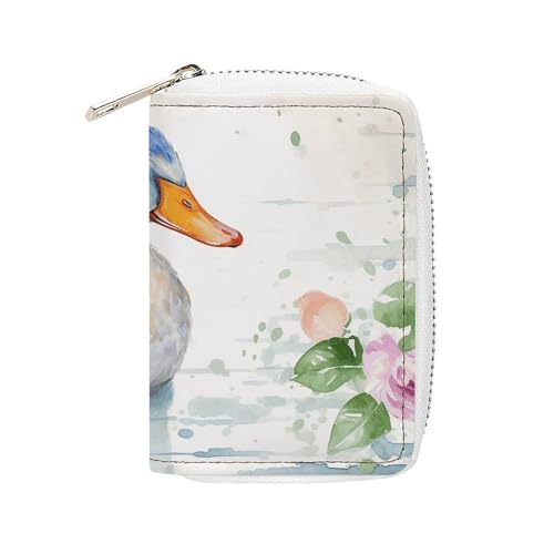 RTFGHJS Kartenhalter aus PU-Leder mit Aquarell-Ente – schlanker, langlebiger Kreditkarten-Organizer für Damen und Herren, Wasserfarben-Ente, 16x11.5cm von RTFGHJS