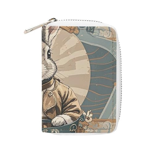 RTFGHJS Kartenhalter aus PU-Leder mit Patchwork-Muster, schlanker, langlebiger Kreditkarten-Organizer für Damen und Herren, Kaninchenmotiv im Retro-Stil, 16x11.5cm von RTFGHJS