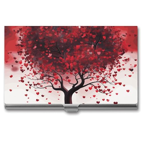 RTFGHJS Kleiner Löwe Visitenkartenhalter Metall Slim Namenskartenetui Pocket Karten Halter für Frauen oder Männer Namenskarten Booklet für Profis, Führungskräfte, Roter Baum mit Liebesherzen, von RTFGHJS