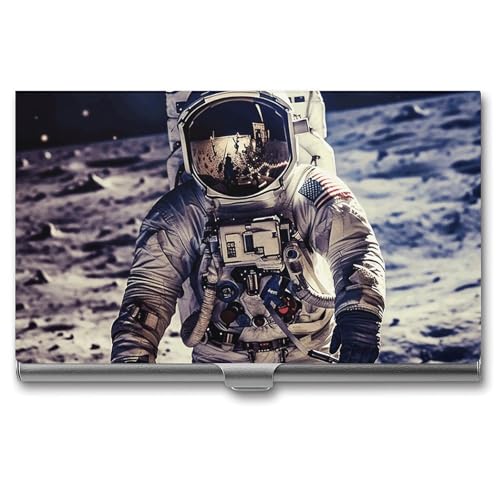 RTFGHJS Kleiner Löwe Visitenkartenhalter Metall Slim Namenskartenetui Pocket Karten Halter für Frauen oder Männer Namenskarten Booklet für Profis, Führungskräfte, Us Astronaut Travel Moon, von RTFGHJS