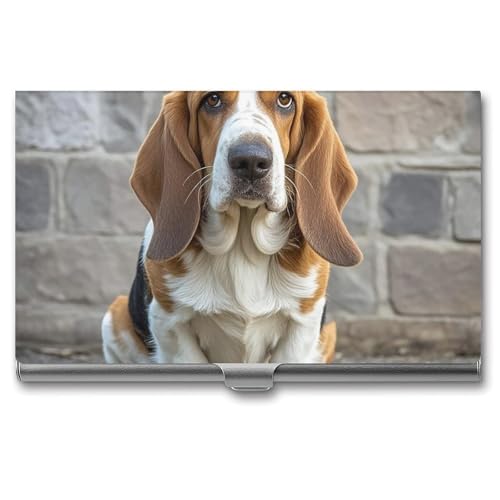 RTFGHJS Lamb Visitenkartenhalter Metall Slim Namenskartenetui Pocket Karten Halter für Frauen oder Männer Namenskarten Booklet für Profis, Führungskräfte, Basset Hound, Einheitsgröße von RTFGHJS
