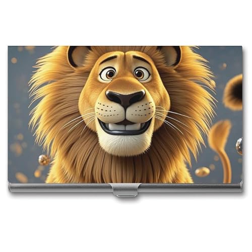 RTFGHJS Lamb Visitenkartenhalter Metall Slim Namenskartenetui Pocket Karten Halter für Frauen oder Männer Namenskarten Booklet für Profis, Führungskräfte, Niedlicher Cartoon-Löwe, Einheitsgröße von RTFGHJS