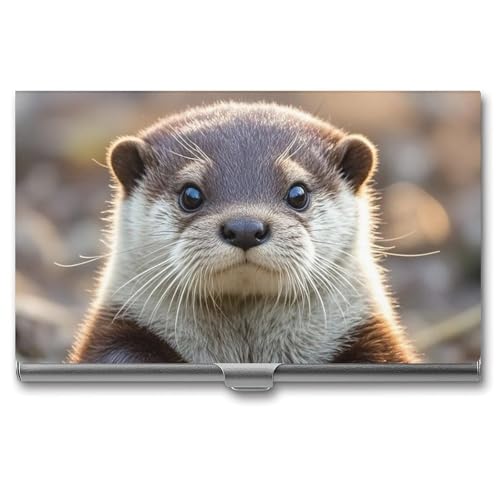 RTFGHJS Lamb Visitenkartenhalter Metall Slim Namenskartenetui Pocket Karten Halter für Frauen oder Männer Namenskarten Booklet für Profis, Führungskräfte, Niedlicher Otter, Einheitsgröße von RTFGHJS