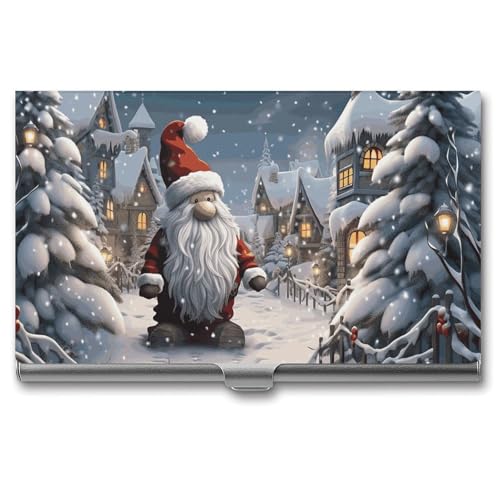 RTFGHJS Monstera Deliciosa Bananenpalme Visitenkartenhalter Metall Slim Namenskartenetui Tasche Kartenhalter für Frauen oder Männer Namenskarten Booklet für Profis, Führungskräfte, Weihnachtsschnee von RTFGHJS