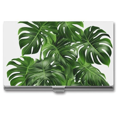 RTFGHJS Monstera Deliciosa Bananenpalme Visitenkartenhalter Metall Slim Namenskartenetui Tasche Kartenhalter für Frauen oder Männer Namenskarten Booklet für Profis, Führungskräfte, Monstera Deliciosa von RTFGHJS