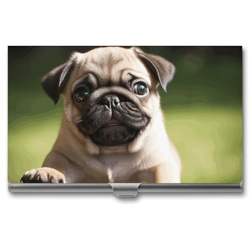 RTFGHJS Monstera Deliciosa Bananenpalme Visitenkartenhalter Metall Slim Namenskartenetui Tasche Kartenhalter für Frauen oder Männer Namenskarten Booklet für Profis, Führungskräfte, Mops-Welpen von RTFGHJS