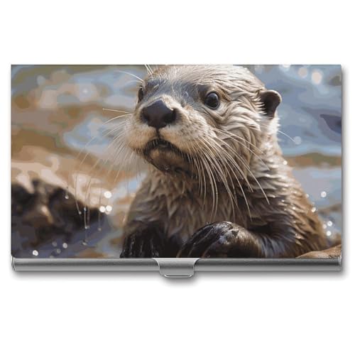 RTFGHJS Otter Spielt im Wasser Visitenkartenhalter, Metall Slim Namenskartenetui Tasche Kartenhalter für Frauen oder Männer, Namenskarten Booklet für Profis, Führungskräfte, Otter Playing in the von RTFGHJS
