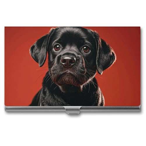 RTFGHJS Otter Spielt im Wasser Visitenkartenhalter, Metall Slim Namenskartenetui Tasche Kartenhalter für Frauen oder Männer, Namenskarten Booklet für Profis, Führungskräfte, Süßer schwarzer Mops, von RTFGHJS