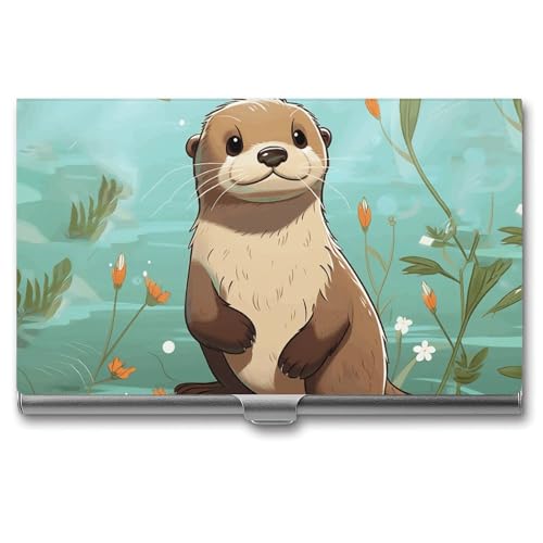 RTFGHJS Palmen Fischerboot Visitenkartenhalter Metall Slim Namenskartenetui Tasche Kartenhalter für Frauen oder Männer Namenskarten Booklet für Profis, Führungskräfte, Cartoon-Otter., Einheitsgröße von RTFGHJS