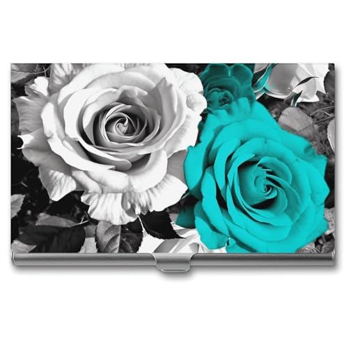 RTFGHJS Palmen Fischerboot Visitenkartenhalter Metall Slim Namenskartenetui Tasche Kartenhalter für Frauen oder Männer Namenskarten Booklet für Profis, Führungskräfte, Schwarz Weiß Blaugrün Grau Rose von RTFGHJS