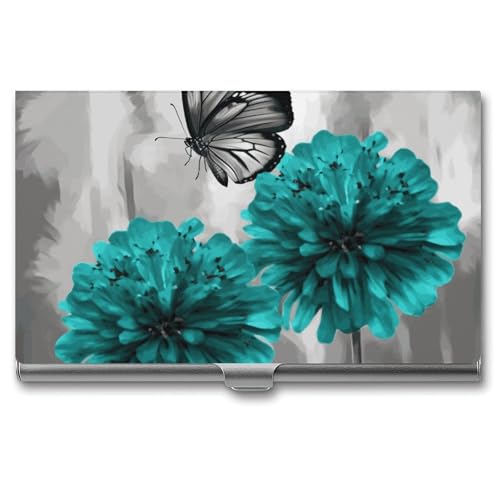 RTFGHJS Red Rose Sugar Skull Visitenkartenhalter Metall Slim Namenskartenetui Pocket Karten Halter für Frauen oder Männer Namenskarten Booklet für Profis, Führungskräfte, Graues Blaugrünes von RTFGHJS