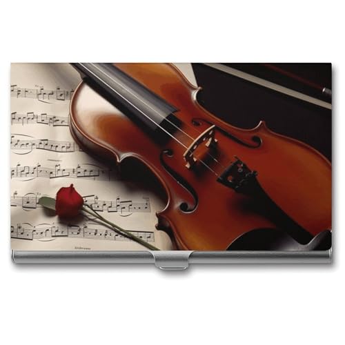 RTFGHJS Red Rose Sugar Skull Visitenkartenhalter Metall Slim Namenskartenetui Pocket Karten Halter für Frauen oder Männer Namenskarten Booklet für Profis, Führungskräfte, Violine Notenblätter, von RTFGHJS