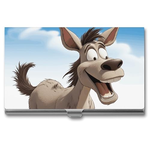 RTFGHJS Seashells Seestern am Strand Visitenkartenhalter, Metall Slim Namenskartenetui, Taschenkartenhalter für Frauen oder Männer, Namenskarten Booklet für Profis, Führungskräfte, Cartoon-Esel von RTFGHJS