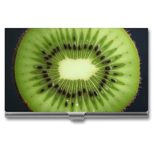 RTFGHJS Seashells Seestern am Strand Visitenkartenhalter, Metall Slim Namenskartenetui, Taschenkartenhalter für Frauen oder Männer, Namenskarten Booklet für Profis, Führungskräfte, Kiwi-Scheiben von RTFGHJS