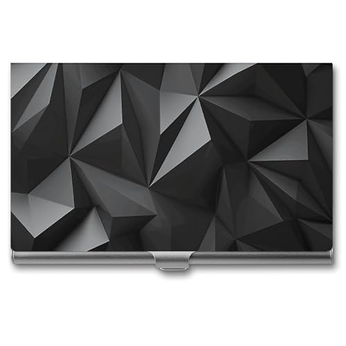 RTFGHJS Seashells Seestern am Strand Visitenkartenhalter, Metall Slim Namenskartenetui, Taschenkartenhalter für Frauen oder Männer, Namenskarten Booklet für Profis, Führungskräfte, Schwarze Geometrie von RTFGHJS