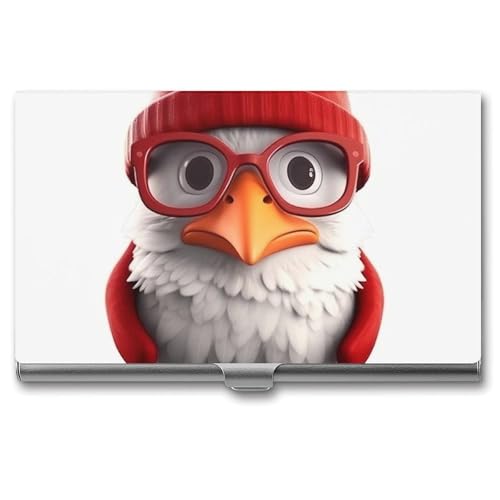 RTFGHJS Tahiti Beach Visitenkartenhalter Metall Slim Namenskartenetui Tasche Kartenhalter für Frauen oder Männer Namenskarten Booklet für Profis, Führungskräfte, Cartoon-Vogel mit Brille von RTFGHJS