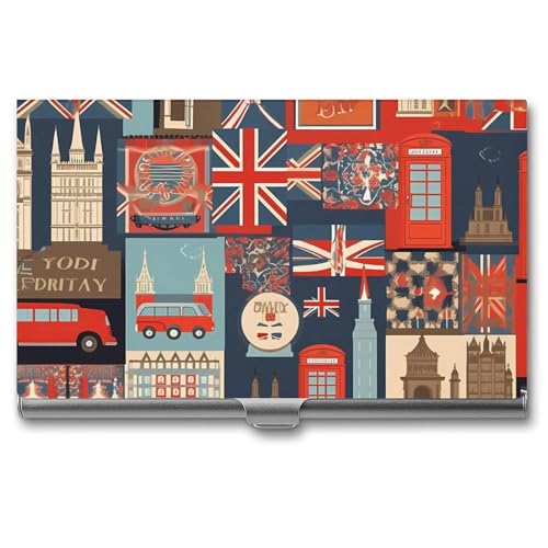 RTFGHJS Vintage Kürbis Geist Visitenkartenhalter Metall Slim Namenskartenetui Pocket Karten Halter für Frauen oder Männer Namenskarten Booklet für Profis, Führungskräfte, England-Symbole, von RTFGHJS