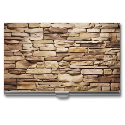 RTFGHJS Vintage Kürbis Geist Visitenkartenhalter Metall Slim Namenskartenetui Pocket Karten Halter für Frauen oder Männer Namenskarten Booklet für Profis, Führungskräfte, Rustikale Steinmauer, von RTFGHJS