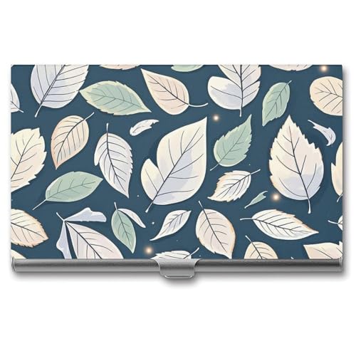 RTFGHJS Vintage Kürbis Geist Visitenkartenhalter Metall Slim Namenskartenetui Pocket Karten Halter für Frauen oder Männer Namenskarten Booklet für Profis, Führungskräfte, Weißes Blattmuster, von RTFGHJS