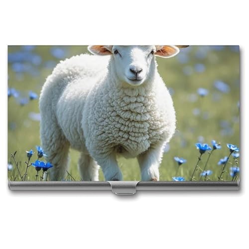 RTFGHJS Visitenkartenetui Schaf, Metall Slim Namenskartenetui Pocket Karten Halter für Frauen oder Männer, Namenskarten Booklet für Profis, Führungskräfte von RTFGHJS