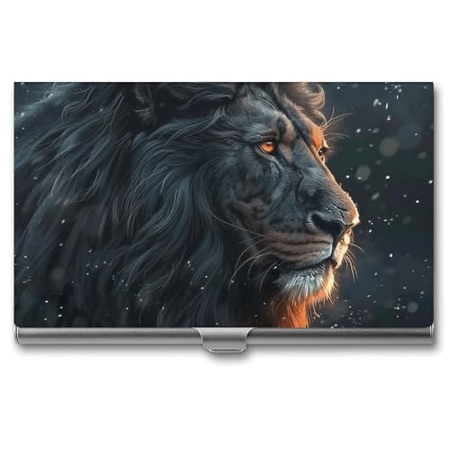 RTFGHJS Visitenkartenetui mit grünem Kleid, Metall, schlankes Namenskartenetui, Taschenkartenhalter für Damen oder Herren, Namenskarten-Broschüre für Profis, Führungskräfte, Schöne Löwen-Bilder von RTFGHJS