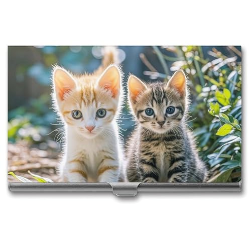 RTFGHJS Zwei kleine Katzen Visitenkartenhalter Metall Slim Namenskartenetui Tasche Kartenhalter für Frauen oder Männer Namenskarten Booklet für Profis, Führungskräfte von RTFGHJS